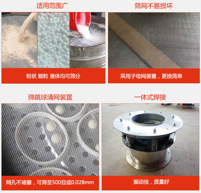 食品葫芦娃视频下载特点：1，效率高？：效率高，设计精巧耐用，任何粉类，粘液军可筛分。2，操作简单采用优质材料，换网容易，操作简单，清洗方便。3，网孔不堵塞粉末不飞扬，可筛至500目或0.028mm4，精细做工产品经过严格加工程序，做工精细美观耐用。5，独特网架设计筛网使用时间长久，换网只需3-5分钟。