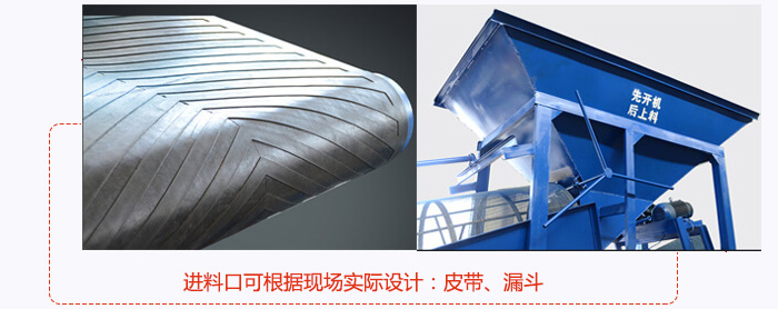 进料口可根据现场实际设计：皮带式，漏斗式