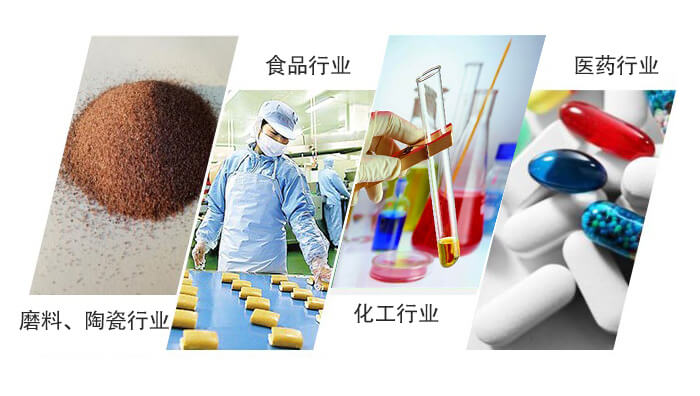 圆形旋振筛适用行业：磨料，陶瓷行业，食品行业，化工行业，医药行业。